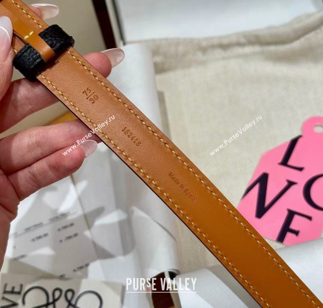 Loewe Anagram Anchor Belt 2cm in Stone Embossed Leather Black/Gold 2025 LW091202 (99-250912060)