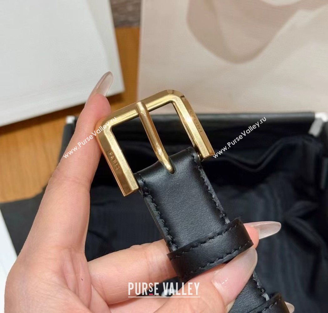 Celine Supple Calfskin Leather Belt 2.5cm with Pin Buckle Black/Gold 2025 CE0911098 (99-250911099)