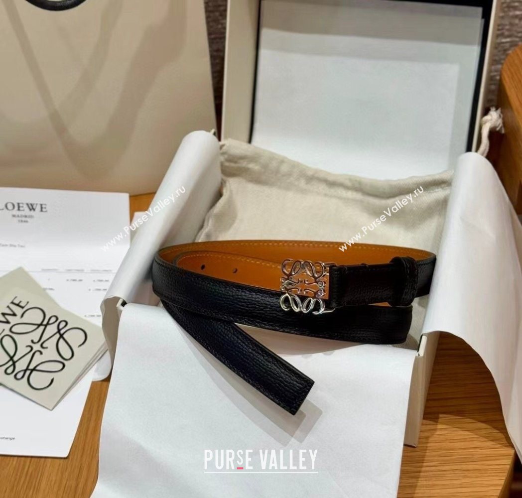 Loewe Anagram Anchor Belt 2cm in Stone Embossed Leather Black/Silver 2025 LW091202 (99-250912061)