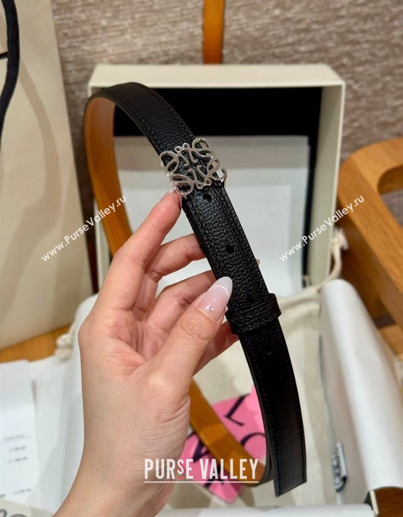 Loewe Anagram Anchor Belt 2cm in Stone Embossed Leather Black/Silver 2025 LW091202 (99-250912061)