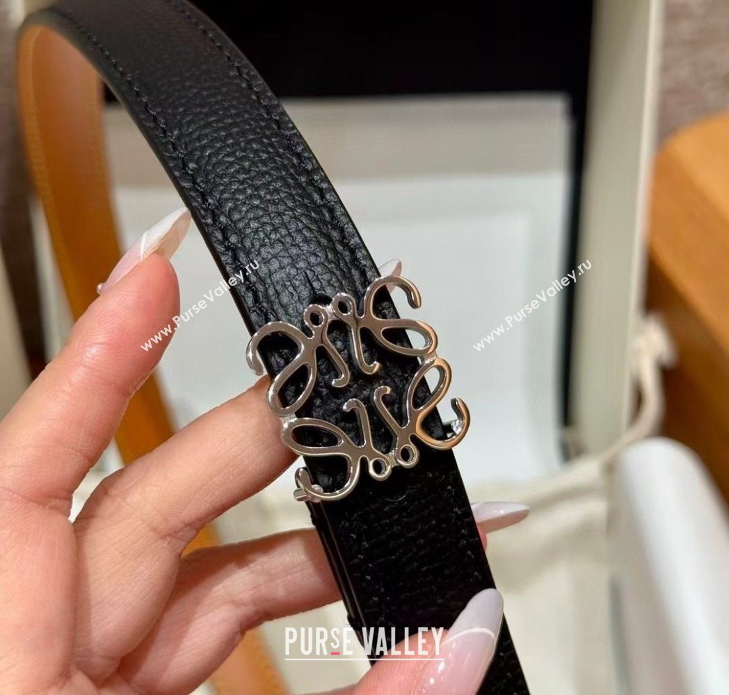 Loewe Anagram Anchor Belt 2cm in Stone Embossed Leather Black/Silver 2025 LW091202 (99-250912061)