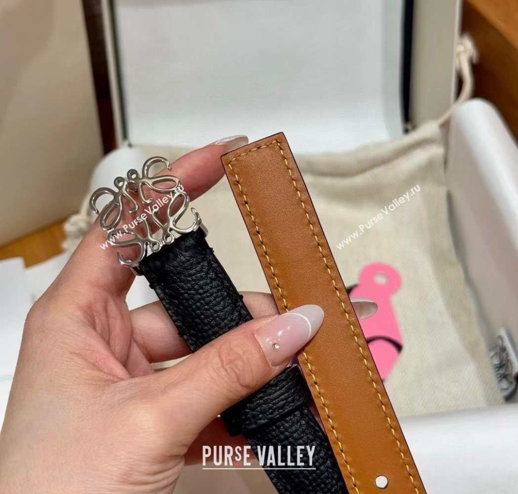 Loewe Anagram Anchor Belt 2cm in Stone Embossed Leather Black/Silver 2025 LW091202 (99-250912061)