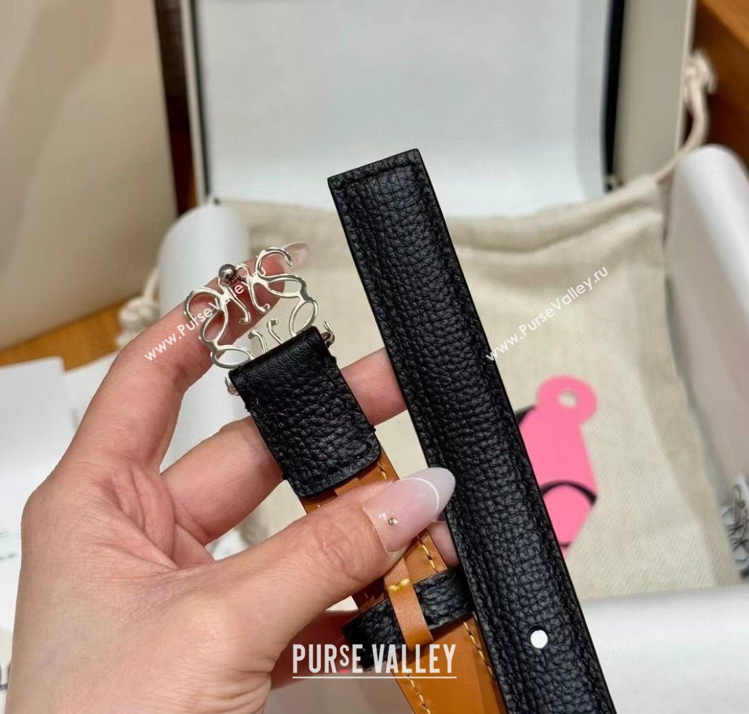 Loewe Anagram Anchor Belt 2cm in Stone Embossed Leather Black/Silver 2025 LW091202 (99-250912061)