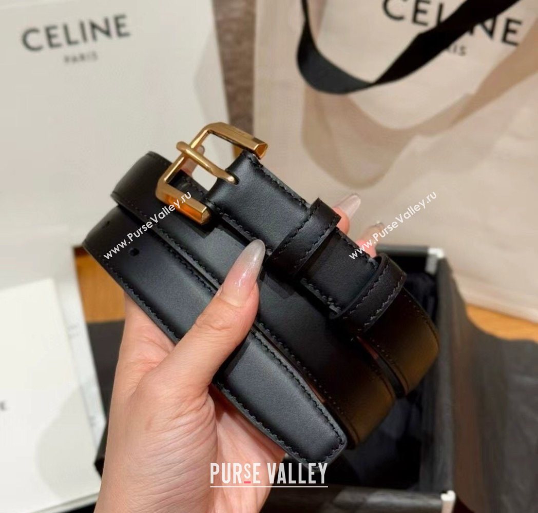 Celine Supple Calfskin Leather Belt 2.5cm with Pin Buckle Black/Gold 2025 CE0911098 (99-250911099)