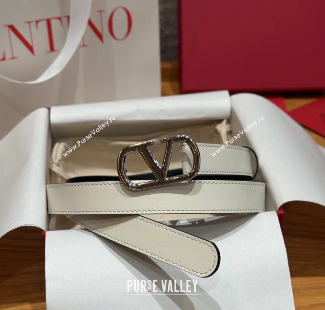 Valentino VLogo Calfskin Leather Belt 2cm White/Silver 2025 VL091201 (99-250912080)