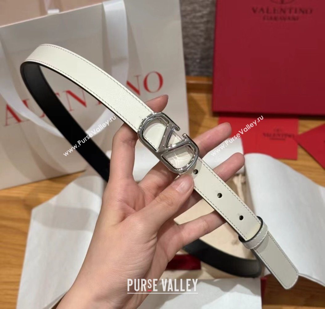 Valentino VLogo Calfskin Leather Belt 2cm White/Silver 2025 VL091201 (99-250912080)