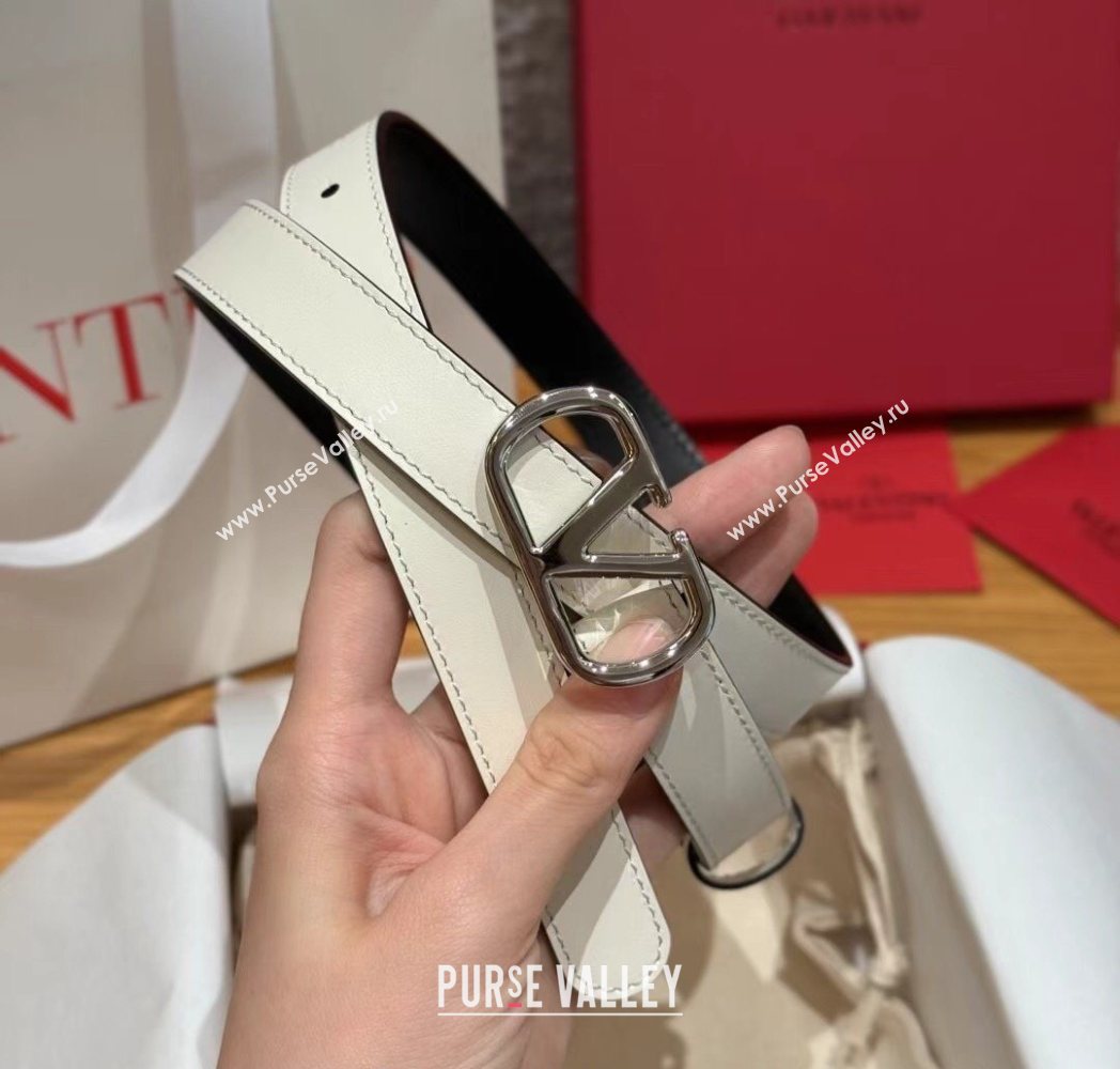 Valentino VLogo Calfskin Leather Belt 2cm White/Silver 2025 VL091201 (99-250912080)