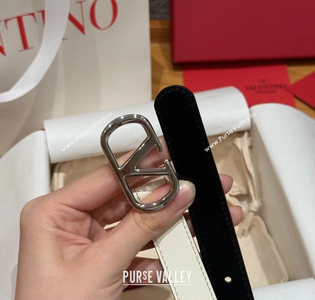 Valentino VLogo Calfskin Leather Belt 2cm White/Silver 2025 VL091201 (99-250912080)
