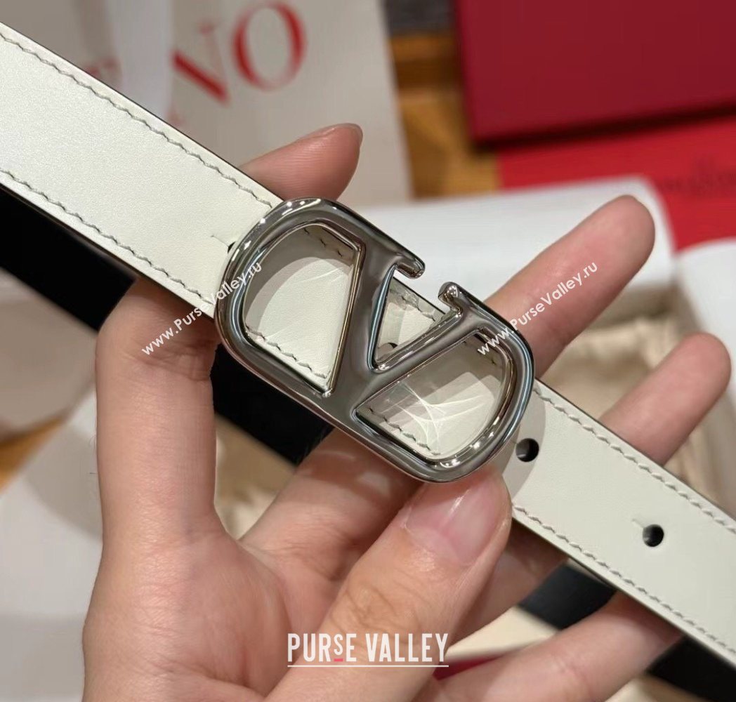 Valentino VLogo Calfskin Leather Belt 2cm White/Silver 2025 VL091201 (99-250912080)
