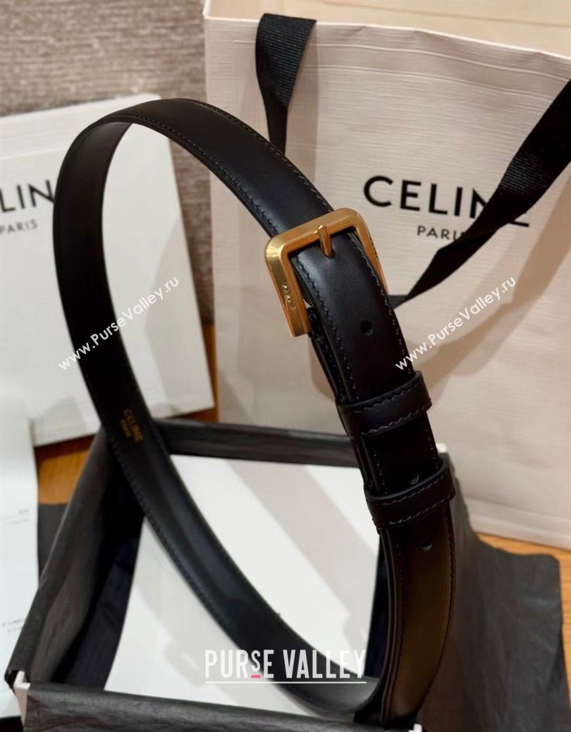 Celine Supple Calfskin Leather Belt 2.5cm with Pin Buckle Black/Gold 2025 CE0911098 (99-250911099)