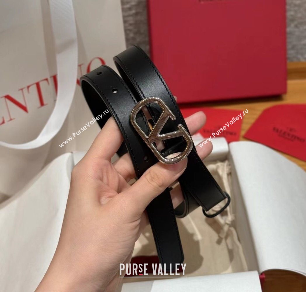 Valentino VLogo Calfskin Leather Belt 2cm Black/Silver 2025 VL091201 (99-250912081)