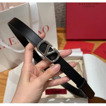 Valentino VLogo Calfskin Leather Belt 2cm Black/Silver 2025 VL091201 (99-250912081)