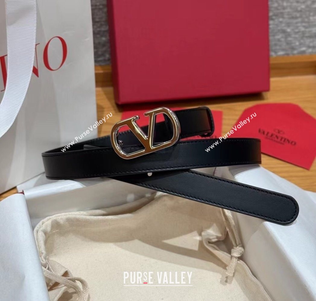 Valentino VLogo Calfskin Leather Belt 2cm Black/Silver 2025 VL091201 (99-250912081)