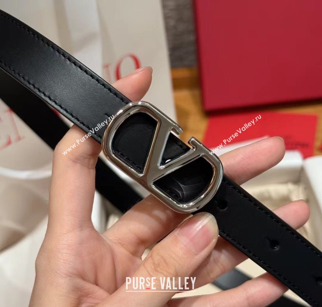 Valentino VLogo Calfskin Leather Belt 2cm Black/Silver 2025 VL091201 (99-250912081)