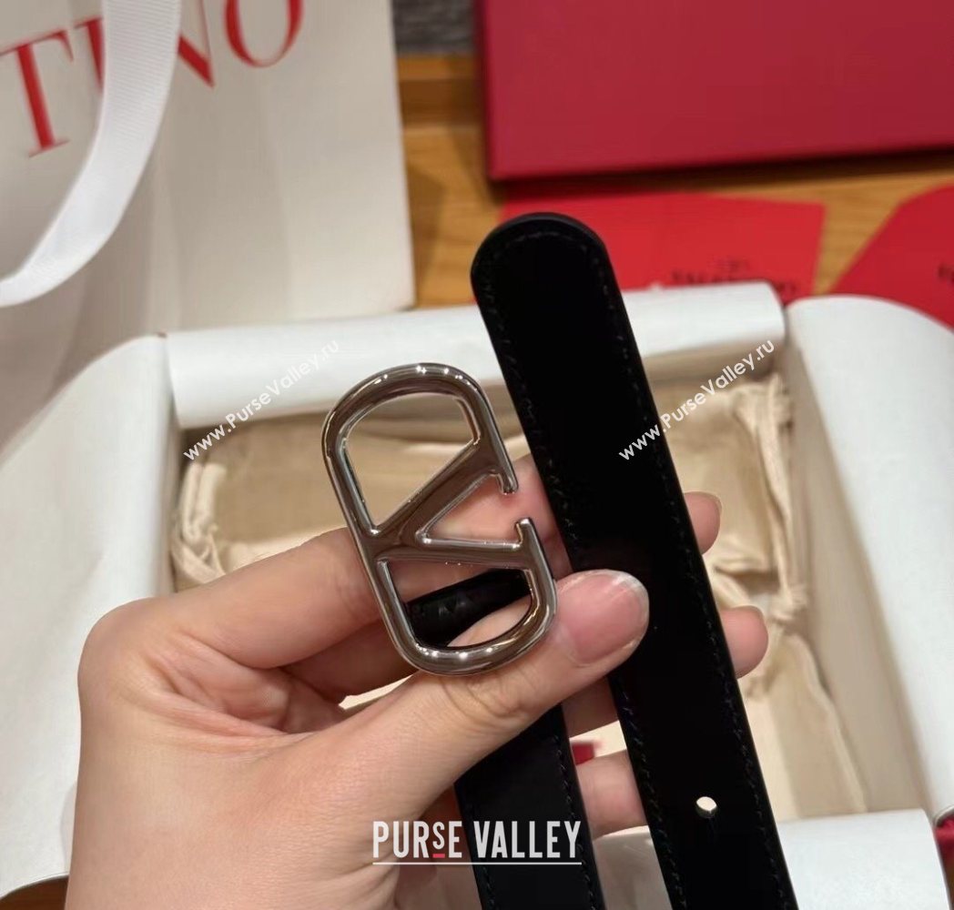 Valentino VLogo Calfskin Leather Belt 2cm Black/Silver 2025 VL091201 (99-250912081)