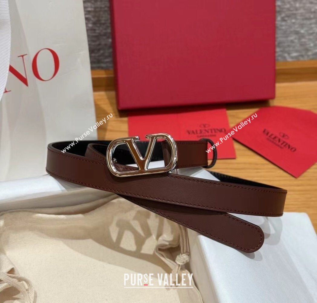 Valentino VLogo Calfskin Leather Belt 2cm Brown 2025 VL091201 (99-250912082)