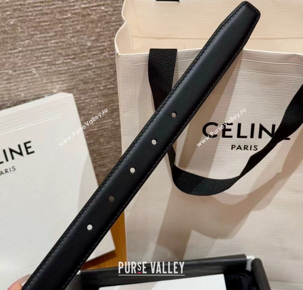 Celine Supple Calfskin Leather Belt 2.5cm with Pin Buckle Black/Gold 2025 CE0911098 (99-250911099)