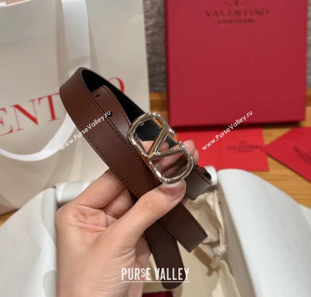 Valentino VLogo Calfskin Leather Belt 2cm Brown 2025 VL091201 (99-250912082)