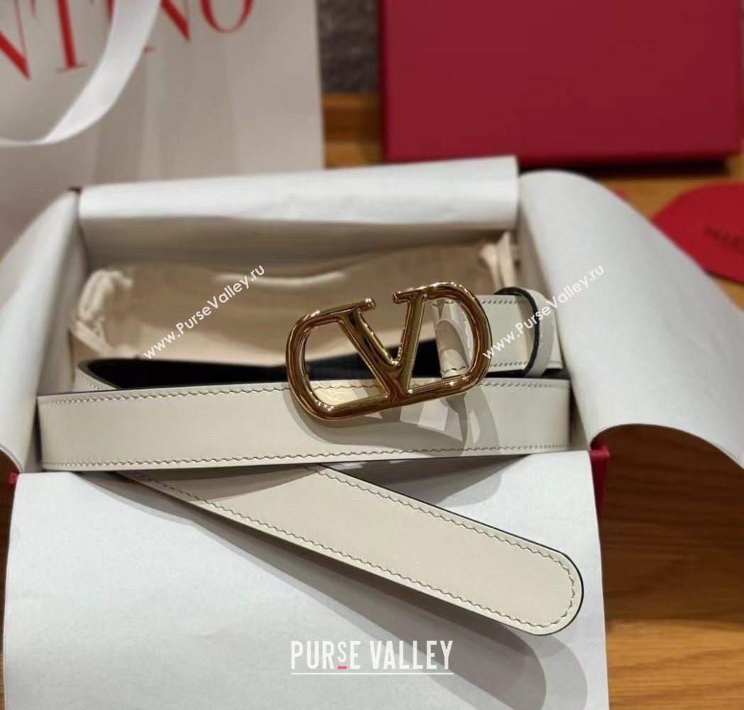 Valentino VLogo Calfskin Leather Belt 2cm White/Gold 2025 VL091201 (99-250912083)
