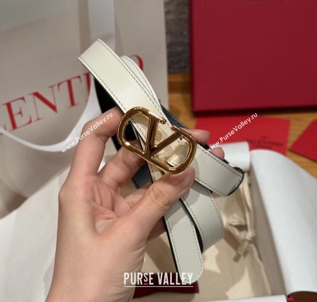 Valentino VLogo Calfskin Leather Belt 2cm White/Gold 2025 VL091201 (99-250912083)