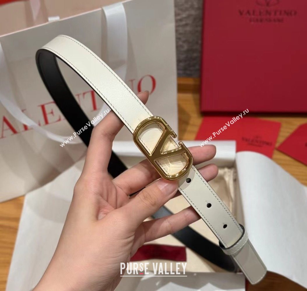 Valentino VLogo Calfskin Leather Belt 2cm White/Gold 2025 VL091201 (99-250912083)