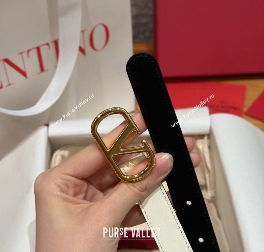 Valentino VLogo Calfskin Leather Belt 2cm White/Gold 2025 VL091201 (99-250912083)
