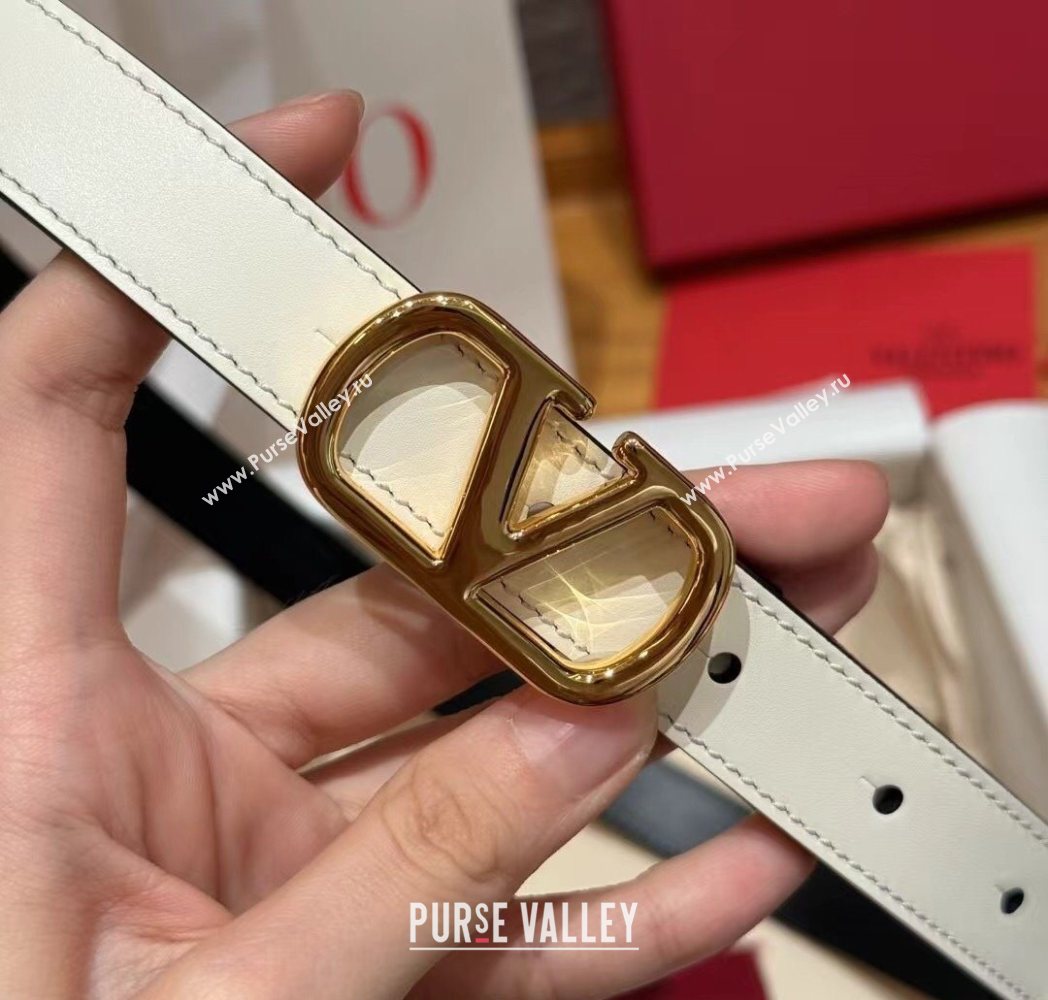Valentino VLogo Calfskin Leather Belt 2cm White/Gold 2025 VL091201 (99-250912083)