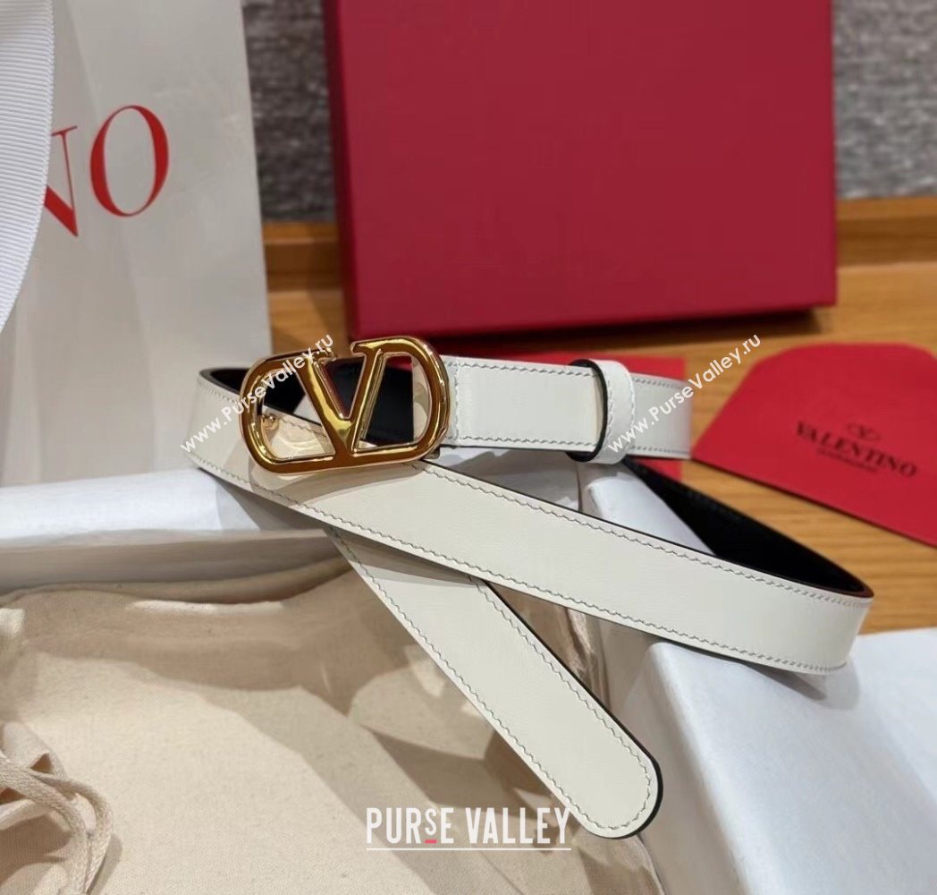 Valentino VLogo Calfskin Leather Belt 2cm White/Gold 2025 VL091201 (99-250912083)
