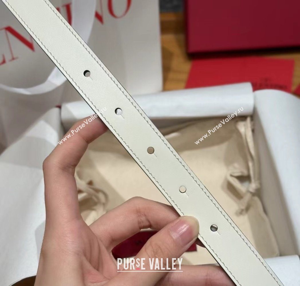 Valentino VLogo Calfskin Leather Belt 2cm White/Gold 2025 VL091201 (99-250912083)