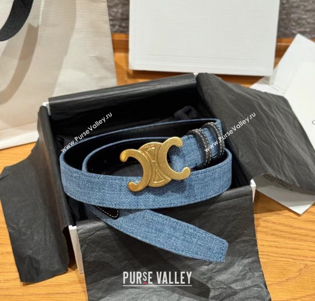 Celine Denim and Leather Belt 2.5cm with Triomphe Buckle Blue/Black/Gold2 2025 CE0911099 (99-250911100)