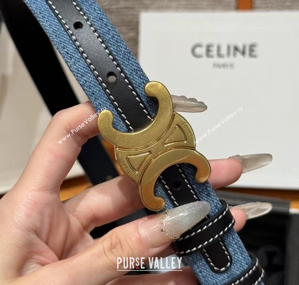 Celine Denim and Leather Belt 2.5cm with Triomphe Buckle Blue/Black/Gold2 2025 CE0911099 (99-250911100)