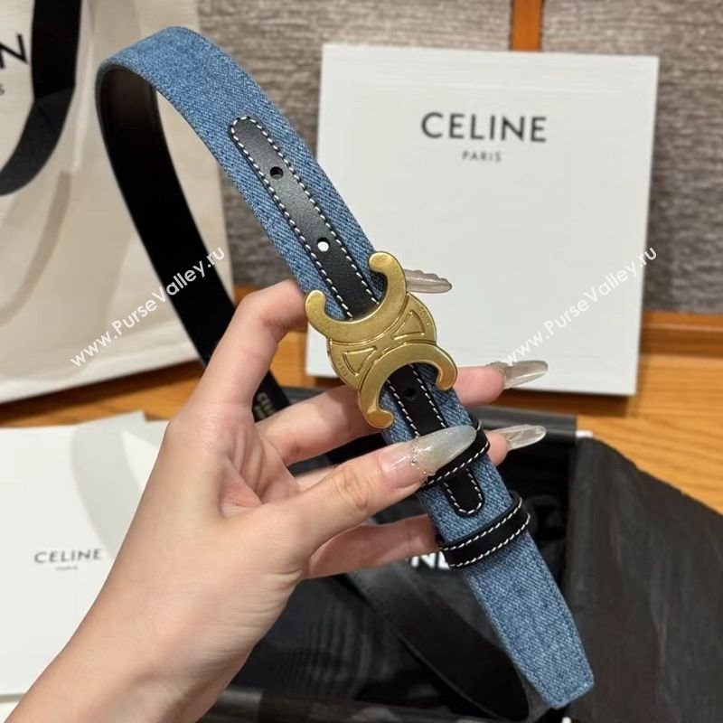 Celine Denim and Leather Belt 2.5cm with Triomphe Buckle Blue/Black/Gold2 2025 CE0911099 (99-250911100)