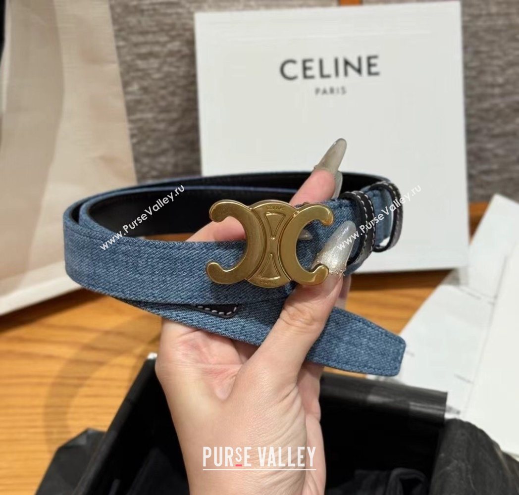 Celine Denim and Leather Belt 2.5cm with Triomphe Buckle Blue/Black/Gold2 2025 CE0911099 (99-250911100)