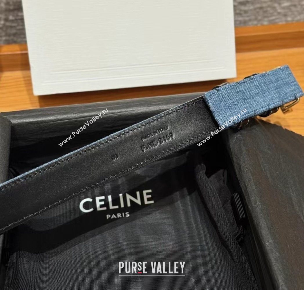 Celine Denim and Leather Belt 2.5cm with Triomphe Buckle Blue/Black/Gold2 2025 CE0911099 (99-250911100)