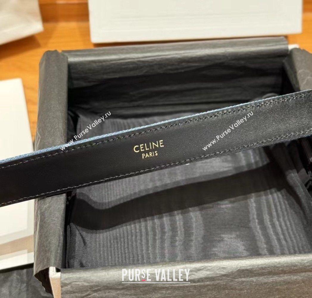 Celine Denim and Leather Belt 2.5cm with Triomphe Buckle Blue/Black/Gold2 2025 CE0911099 (99-250911100)