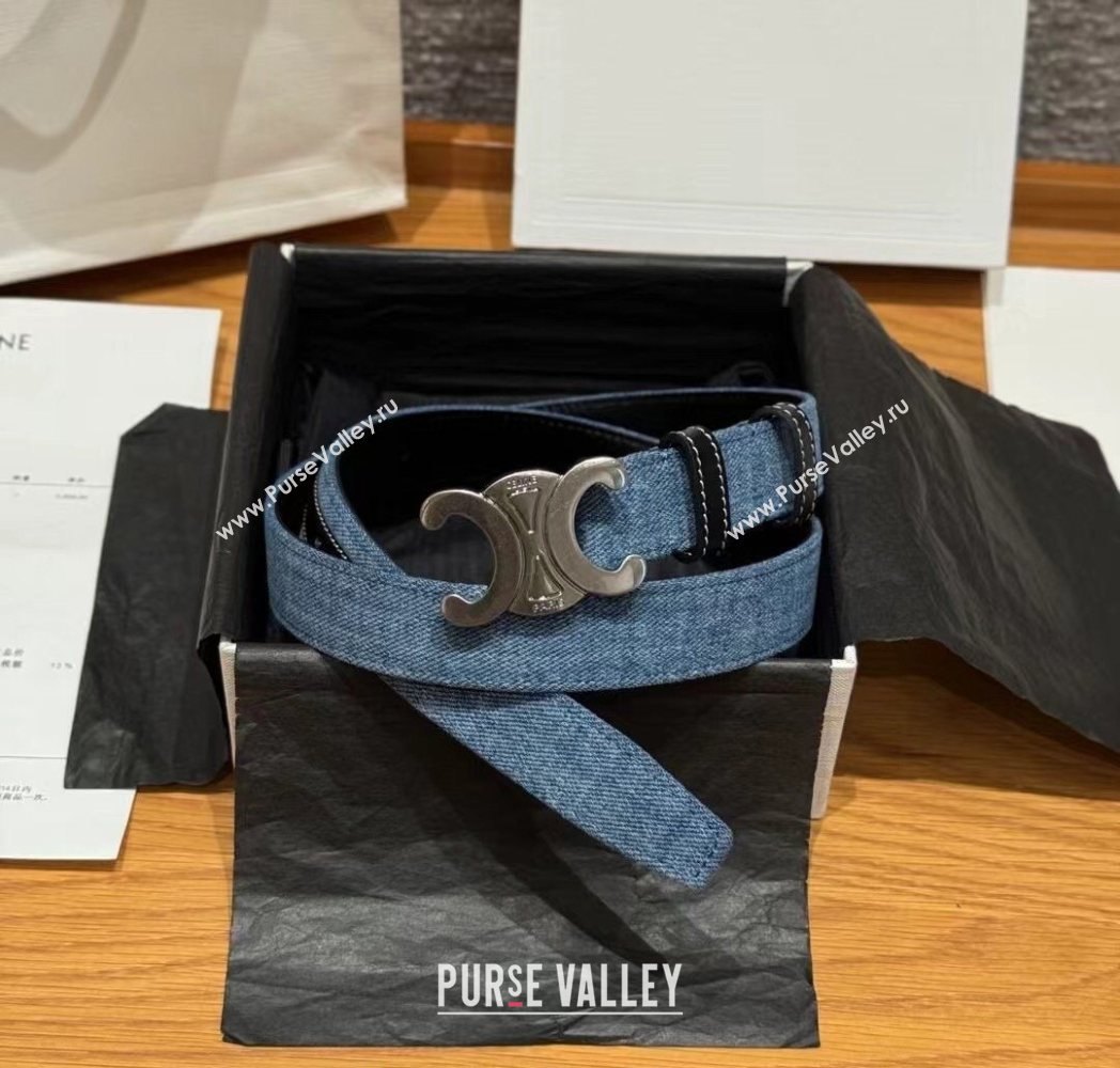Celine Denim and Leather Belt 2.5cm with Triomphe Buckle Blue/Black/Silver 2025 CE0911099 (99-250911101)