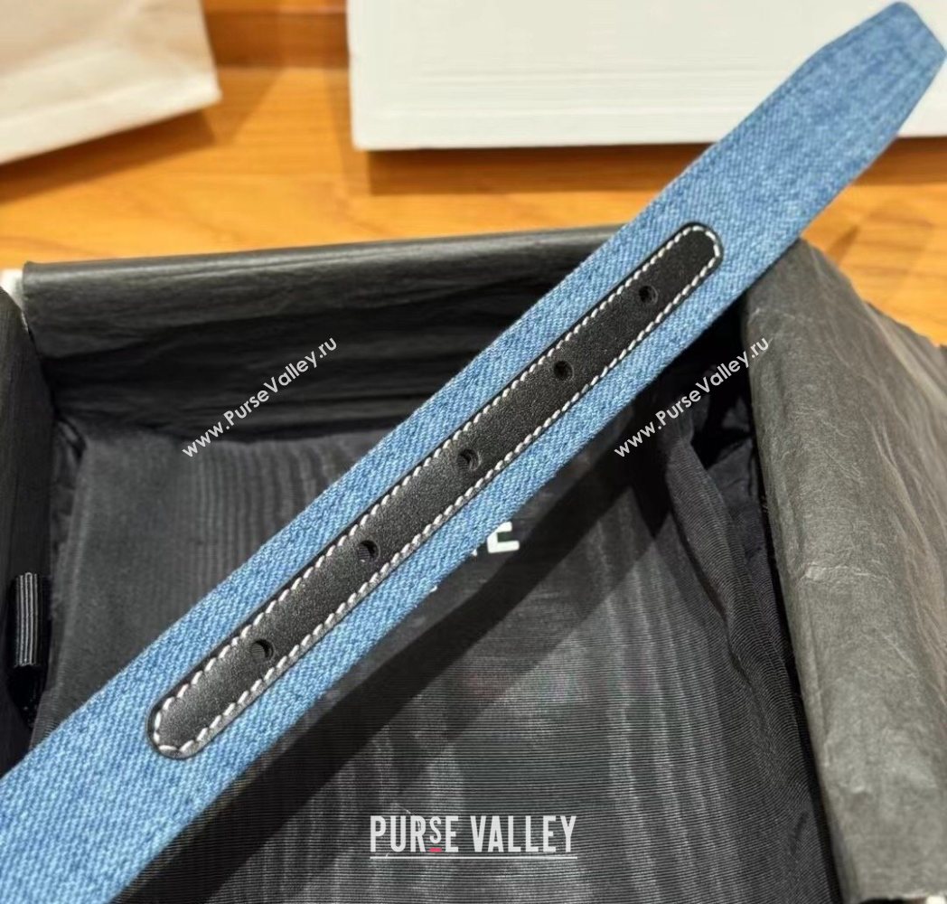 Celine Denim and Leather Belt 2.5cm with Triomphe Buckle Blue/Black/Silver 2025 CE0911099 (99-250911101)