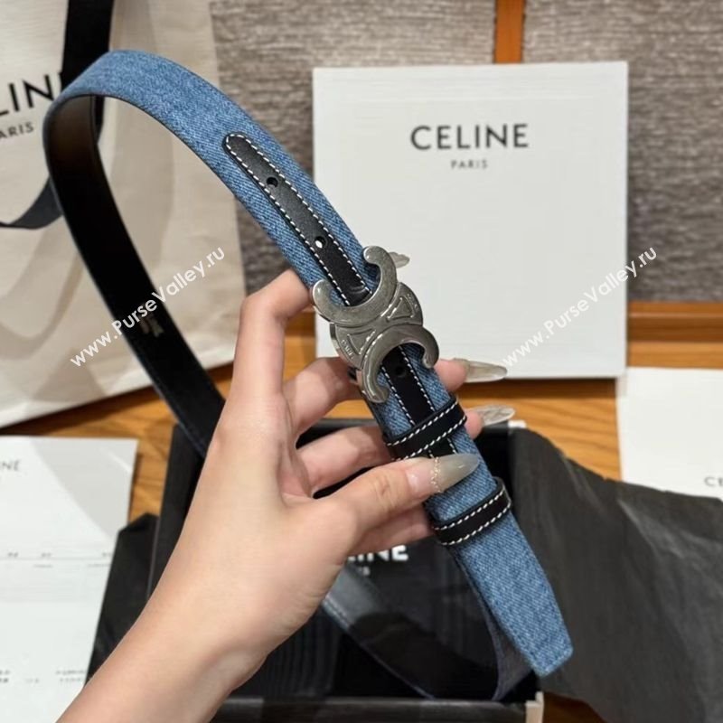 Celine Denim and Leather Belt 2.5cm with Triomphe Buckle Blue/Black/Silver 2025 CE0911099 (99-250911101)