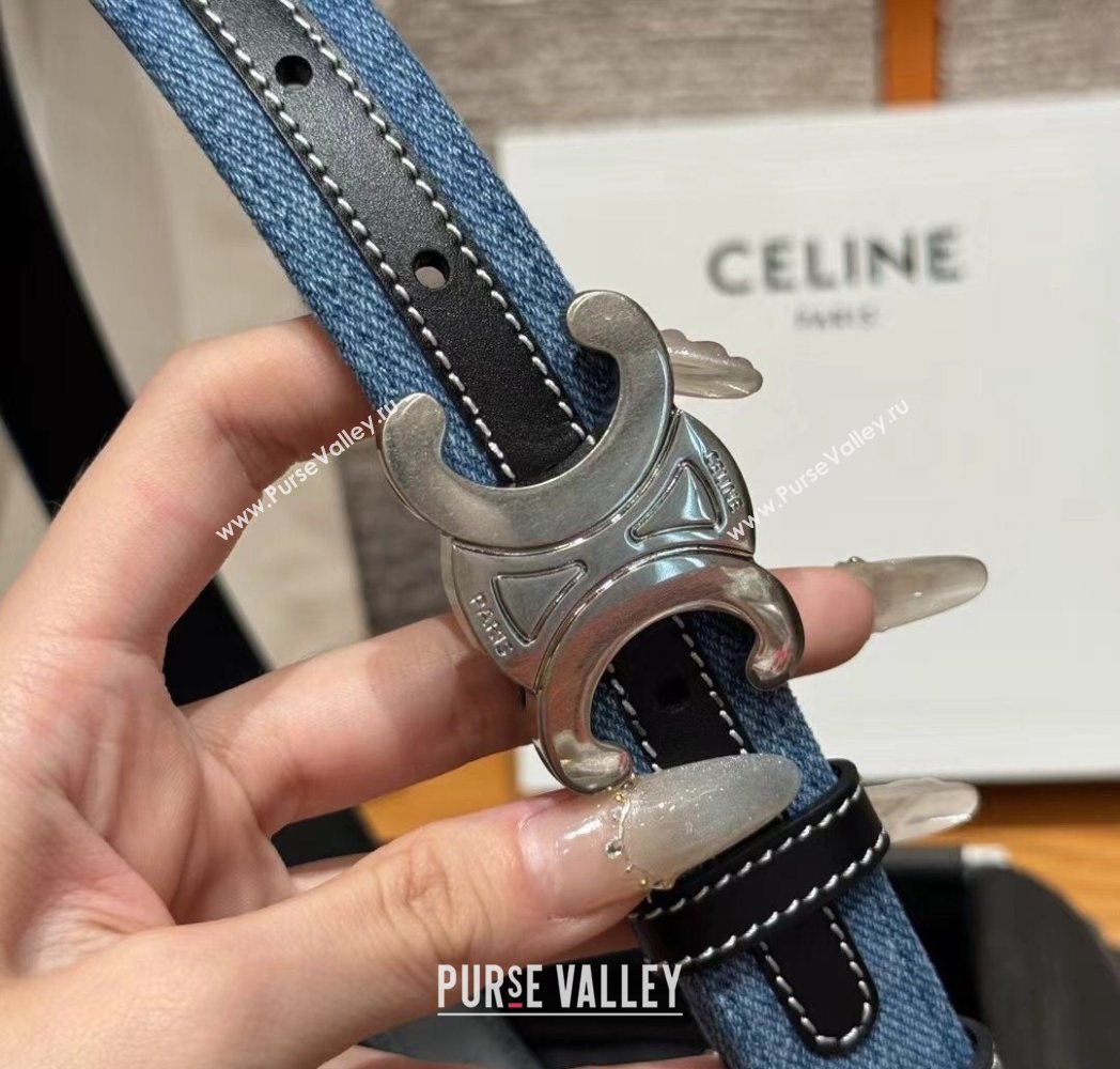 Celine Denim and Leather Belt 2.5cm with Triomphe Buckle Blue/Black/Silver 2025 CE0911099 (99-250911101)