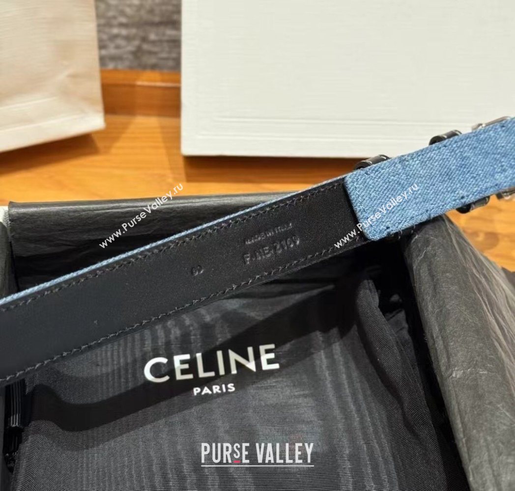 Celine Denim and Leather Belt 2.5cm with Triomphe Buckle Blue/Black/Silver 2025 CE0911099 (99-250911101)