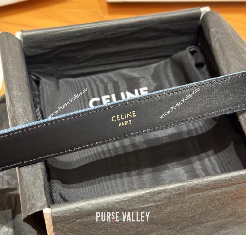 Celine Denim and Leather Belt 2.5cm with Triomphe Buckle Blue/Black/Silver 2025 CE0911099 (99-250911101)