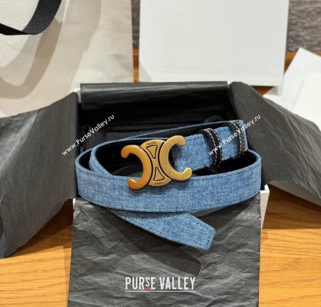 Celine Denim and Leather Belt 2.5cm with Triomphe Buckle Blue/Black/Shiny Gold 2025 CE0911099 (99-250911102)