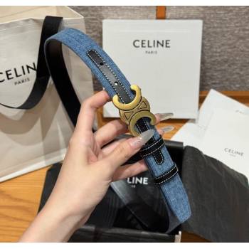 Celine Denim and Leather Belt 2.5cm with Triomphe Buckle Blue/Black/Shiny Gold 2025 CE0911099 (99-250911102)