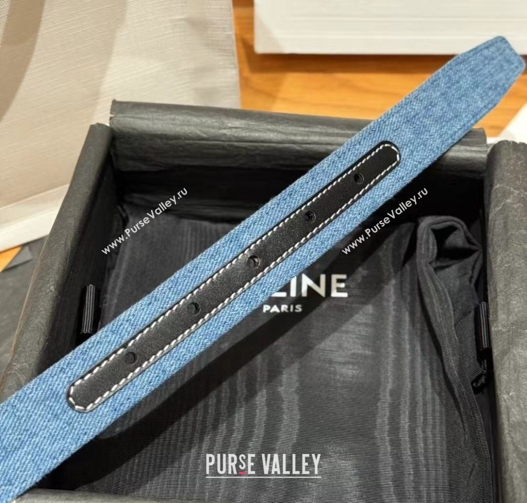 Celine Denim and Leather Belt 2.5cm with Triomphe Buckle Blue/Black/Shiny Gold 2025 CE0911099 (99-250911102)