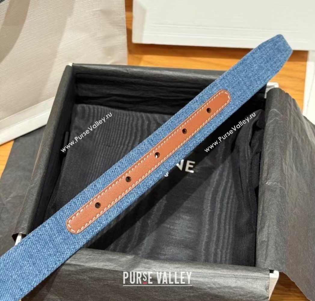 Celine Denim and Leather Belt 2.5cm with Triomphe Buckle Blue/Brown/Gold 2025 CE0911099 (99-250911103)