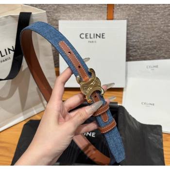 Celine Denim and Leather Belt 2.5cm with Triomphe Buckle Blue/Brown/Gold 2025 CE0911099 (99-250911103)