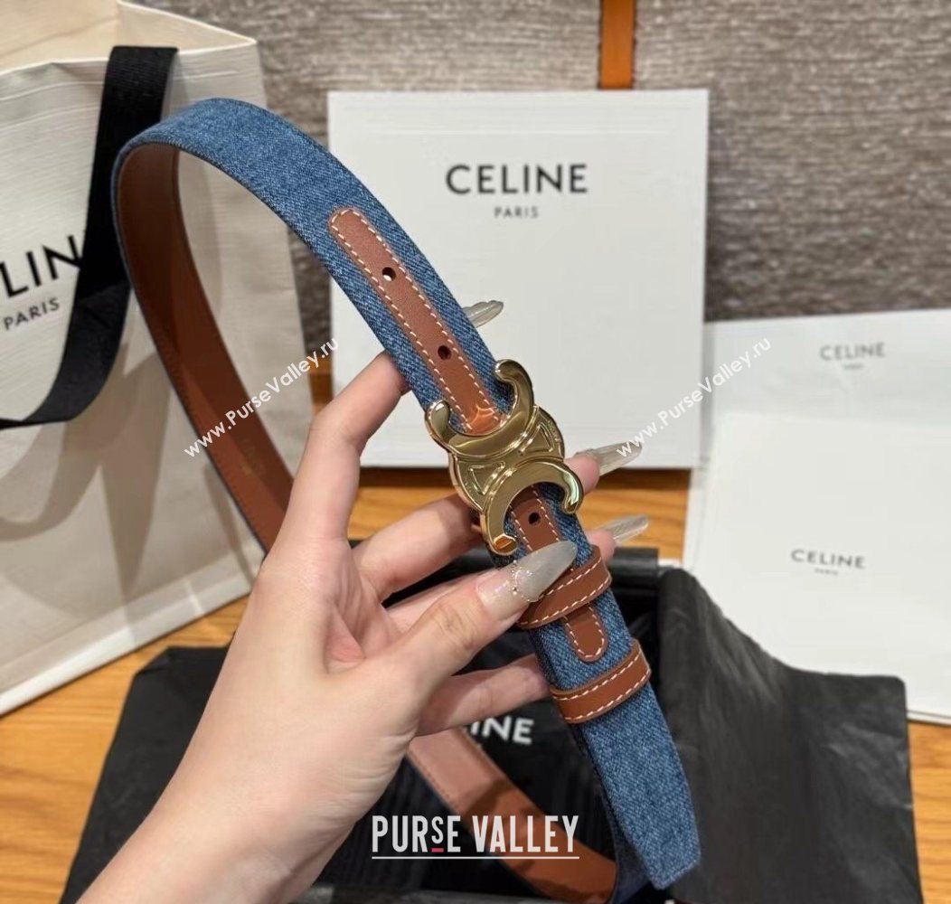 Celine Denim and Leather Belt 2.5cm with Triomphe Buckle Blue/Brown/Gold 2025 CE0911099 (99-250911103)