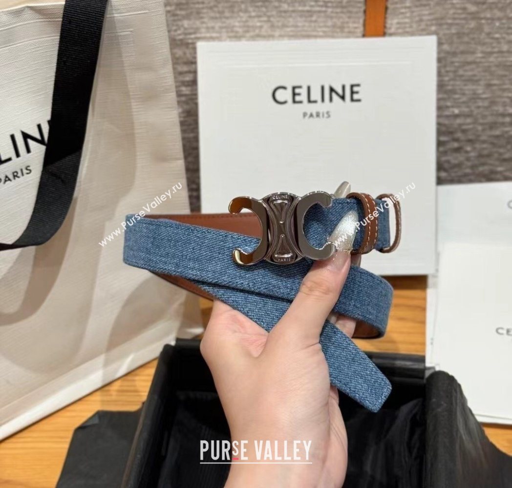 Celine Denim and Leather Belt 2.5cm with Triomphe Buckle Blue/Brown/Silver 2025 CE0911099 (99-250911104)