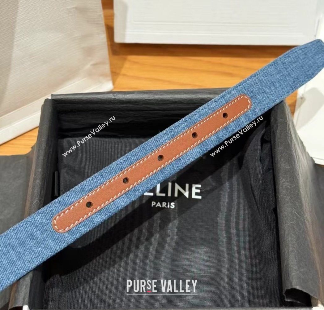 Celine Denim and Leather Belt 2.5cm with Triomphe Buckle Blue/Brown/Silver 2025 CE0911099 (99-250911104)