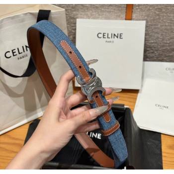 Celine Denim and Leather Belt 2.5cm with Triomphe Buckle Blue/Brown/Silver 2025 CE0911099 (99-250911104)